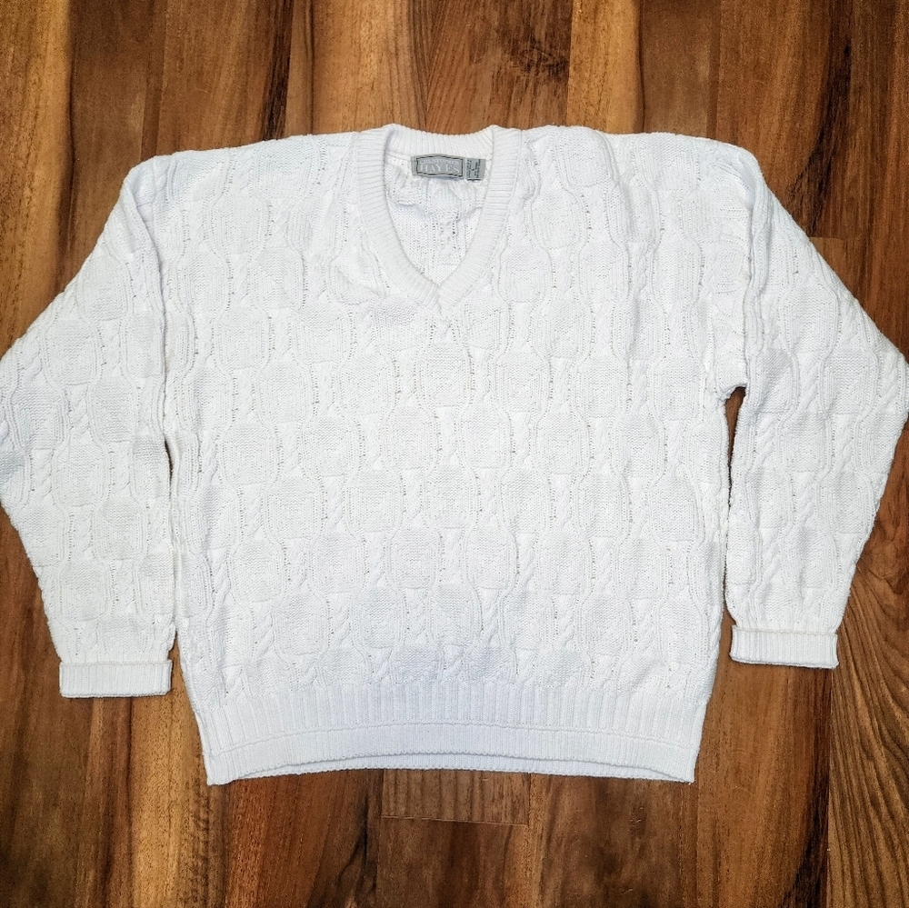 Christopher Hayes Mens Textured 100% Cotton Sweater Sz Large Ivory Pre-owned